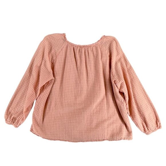 Lauren Conrad Womens Top XL Soft Peach Textured Long Sleeve Boho Peasant Style - Picture 8 of 10